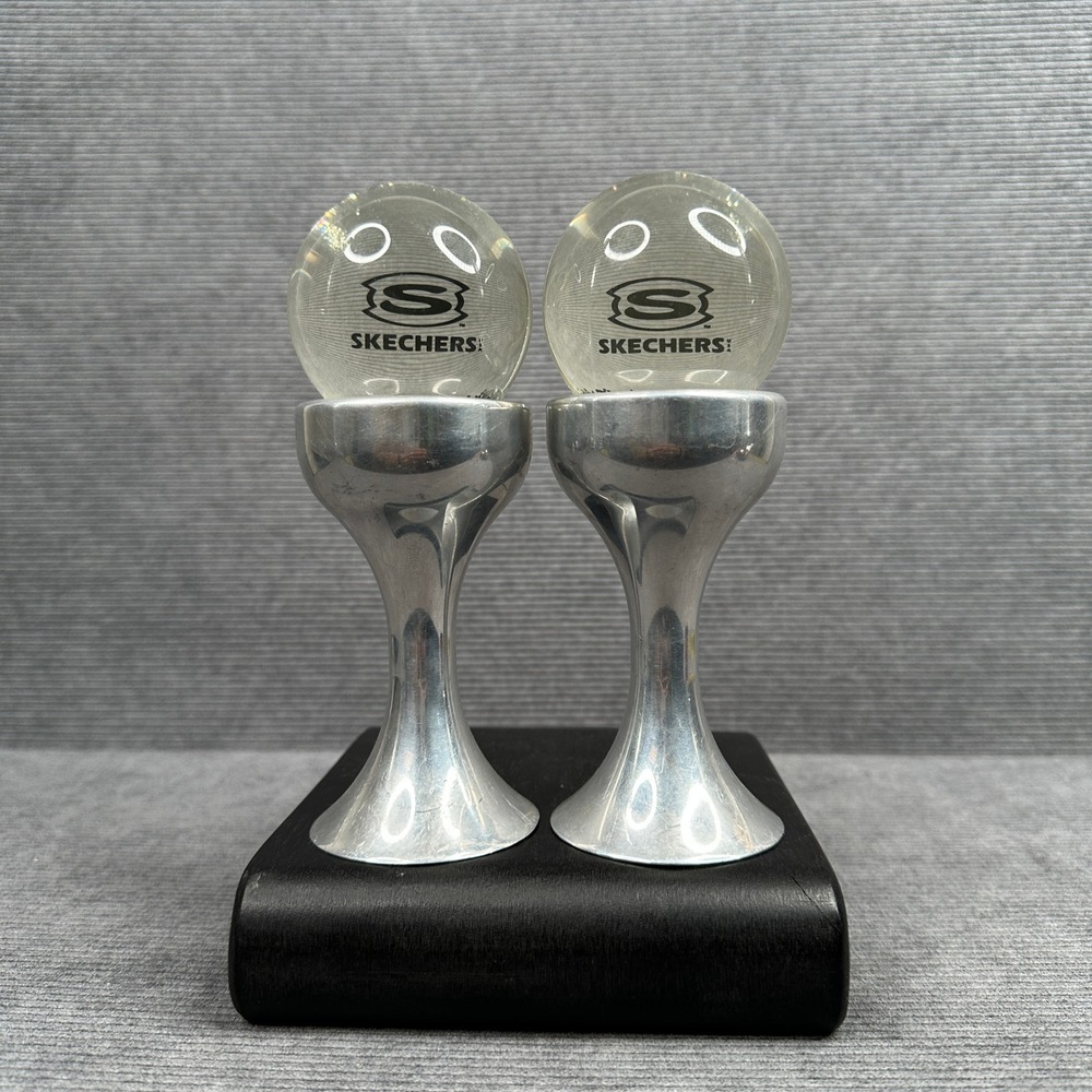 Skechers Logo Glitter Snow Globe Paperweight Set of 2 Silver‎ Metal Base Decor